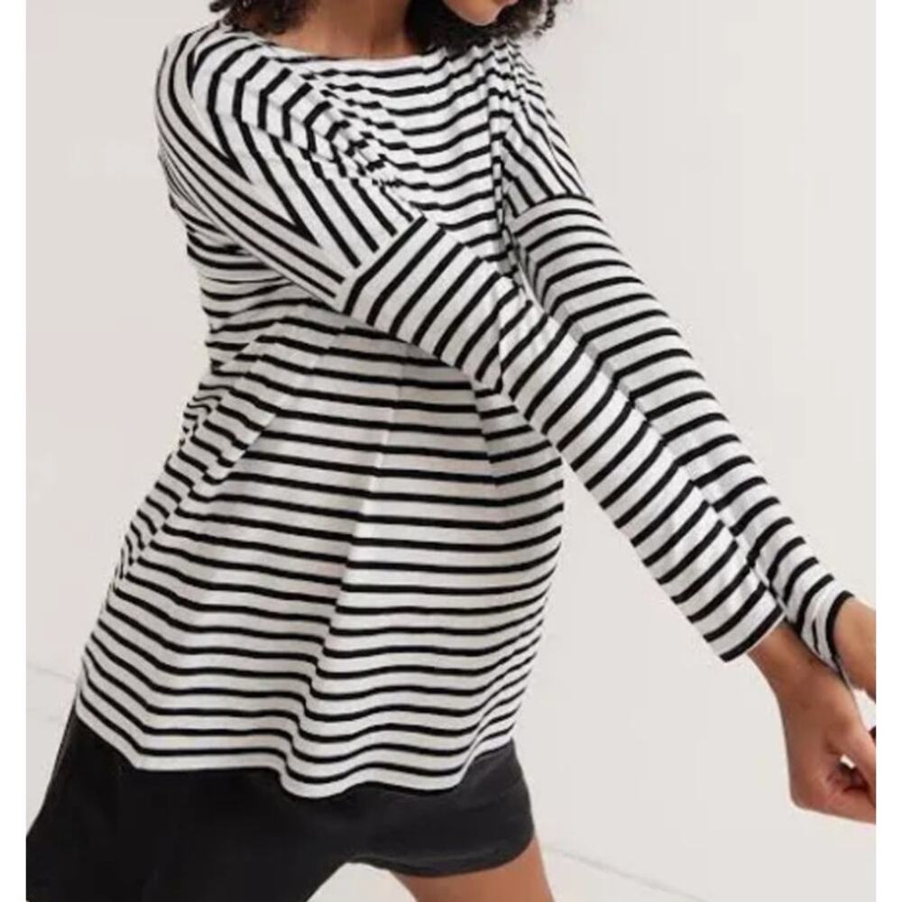 HATCH Perfect Long Sleeve Tee Striped Size 1 Small Black White Maternity Top - Picture 7 of 7